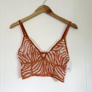 Auden Orange Zebra Print Animal Print Unlined Long Line Bralette Women's Medium